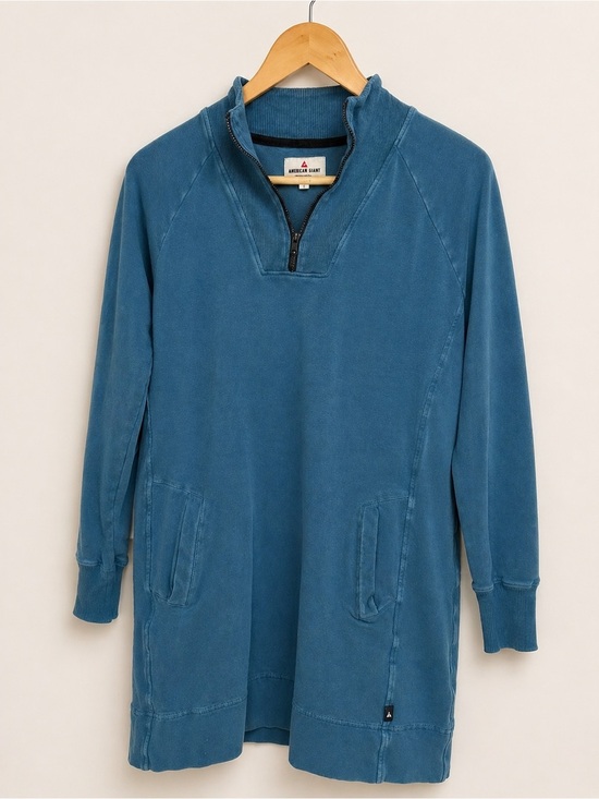 American Giant Dresses & Skirts - American Giant Womens Large Quarter Zip Tunic Sweatshirt Blue Cotton Pullover